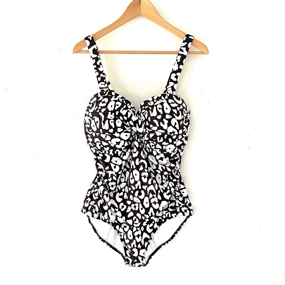 $112 Anne Cole Black White Animal Print One Piece Swimsuit Size 16W New